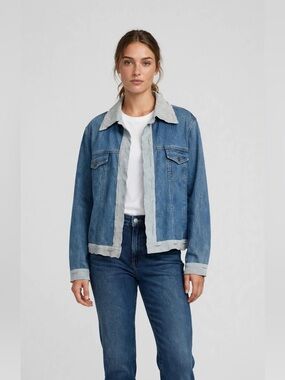 J. Marco Denim Jacket XL Blue Suede Leather Trim Western Style Jean Coat Women’s